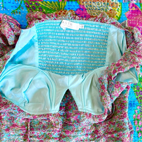 NWOT ASTR The Label Blue Floral Ruched Sweetheart Mini Dress - Picture 7 of 14